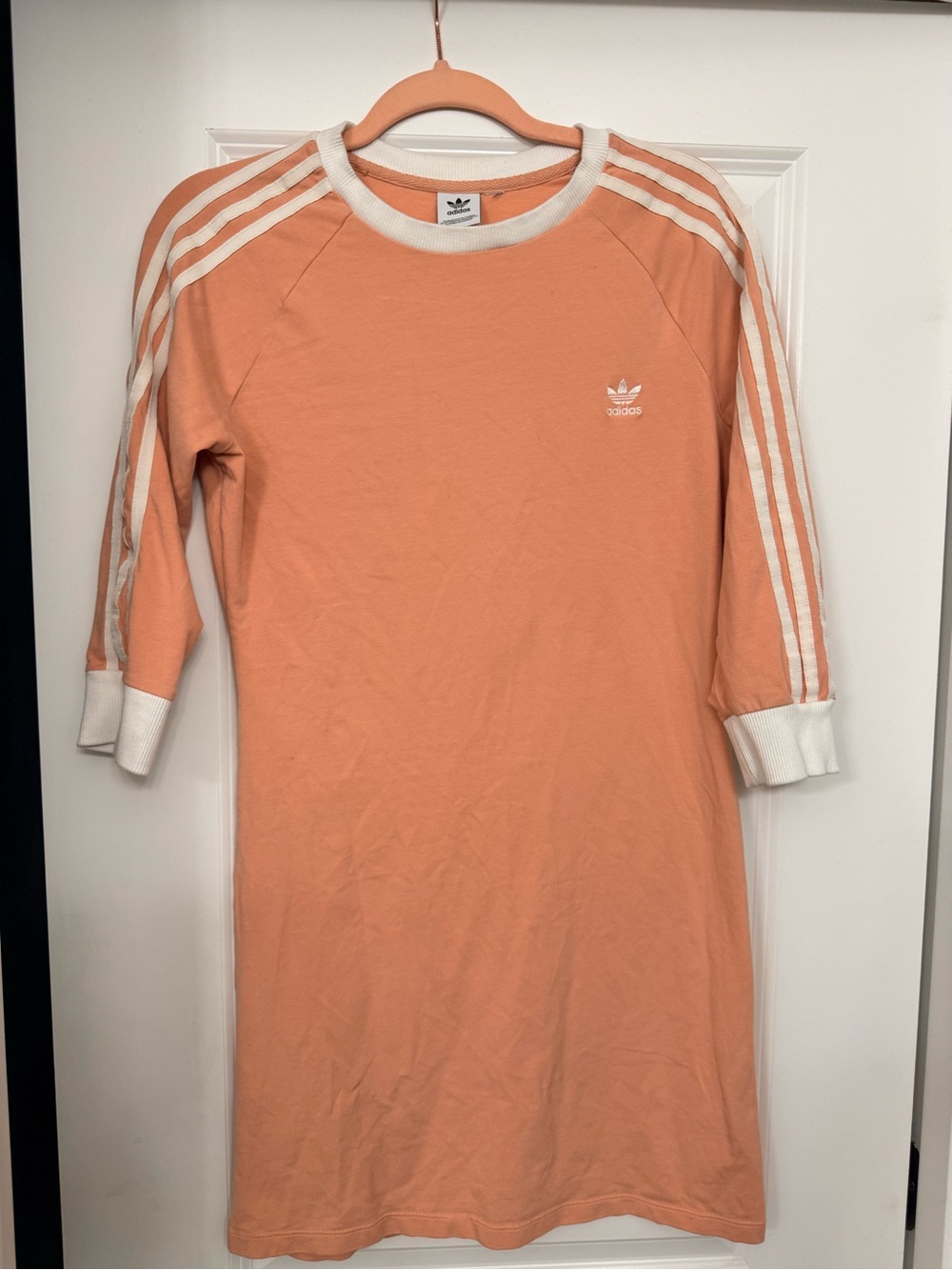 adidas Peach Long Sleeve Three-Stripe Kids Tee Dress
